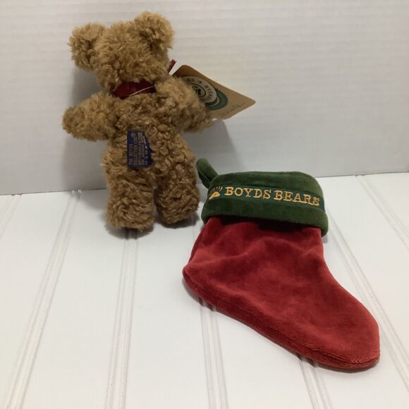 BOYDS COLLECTION Teddy Bear Named Felicity in Red Velvet Stocking by Boyd's - Picture 8 of 9